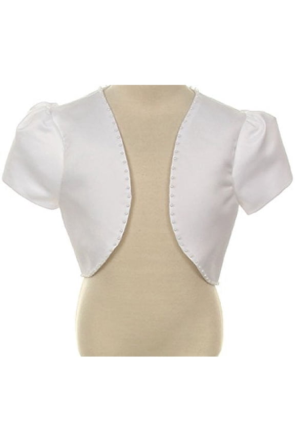 Little Girl Bridal Satin Bolero with Pearl Lining Match Any Dress White 8 TR.J002
