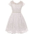 thumbnail image 1 of Little Girl Cap Sleeve Floral Lace Glitter Pearl Holiday Party Flower Girl Dress White 4 JKS 2102 BNY Corner, 1 of 4