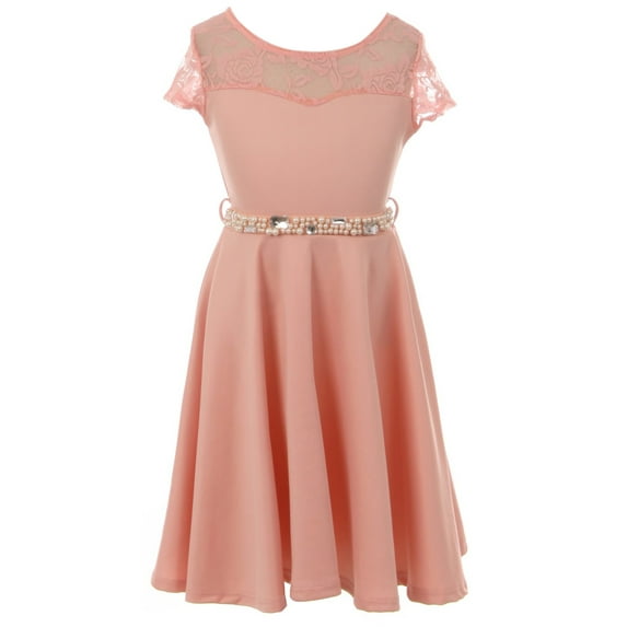 Little Girl Cap Sleeve Illusion Lace Pearl Holiday Easter Party Flower Girl Dress Blush 4 JKS 2153 BNY Corner