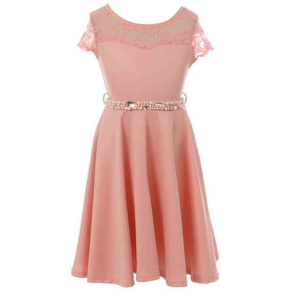 Little Girl Cap Sleeve Illusion Lace Pearl Holiday Easter Party Flower Girl Dress Blush 6 JKS 2153 BNY Corner