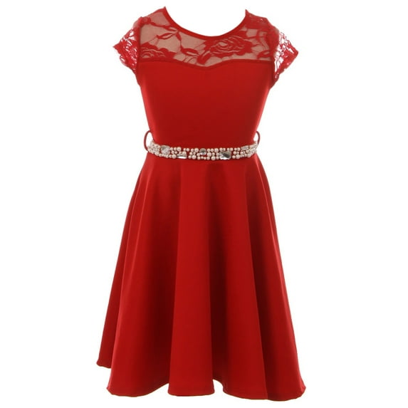 Little Girl Cap Sleeve Illusion Lace Pearl Holiday Easter Party Flower Girl Dress Red 4 JKS 2153 BNY Corner