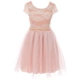 thumbnail image 1 of Little Girl Cap Sleeve Lace Pearl Tulle Graduation Wedding Flower Girl Dress USA Blush 4 JKS 2133P BNY Corner, 1 of 5