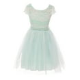 thumbnail image 1 of Little Girl Cap Sleeve Lace Pearl Tulle Graduation Wedding Flower Girl Dress USA Mint 4 JKS 2133P BNY Corner, 1 of 5