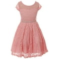 thumbnail image 1 of Little Girl Cap Sleeve Lace Skater Stone Belt Flower Girl Dress (19JK88S) Rose Pink 2, 1 of 3