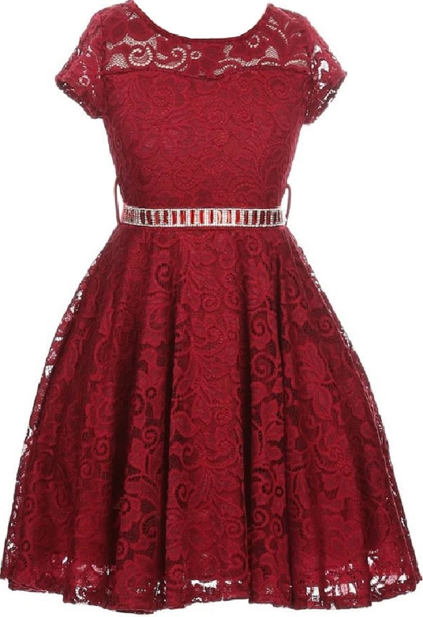 Little Girl Cap Sleeve Lace Skater Stone Belt Flower Girls Dresses (19JK88S) Burgundy 6 - Walmart.com Little Girl Cap Sleeve Lace Skater Stone Belt Flower Girls Dresses (19JK88S) Burgundy 6 - Walmart.com