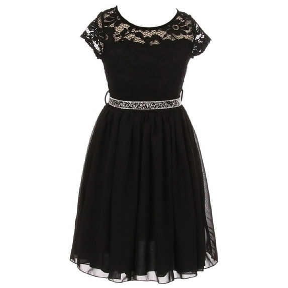 Little Girl Cap Sleeve Lace Top Chiffon Holiday Flower Girl Dress (20JK53S) Black 6