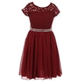 thumbnail image 1 of Little Girl Cap Sleeve Lace Top Chiffon Holiday Flower Girl Dress (20JK53S) Burgundy 2, 1 of 5