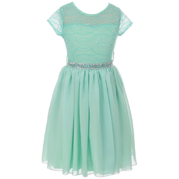 Little Girl Cap Sleeve Lace Top Chiffon Holiday Flower Girls Dresses (20JK53S) Mint 4