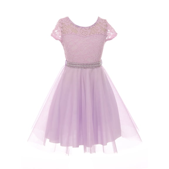 Little Girl Cap Sleeve Lace Tulle Pearl Belt Pageant Party Flower Girl Dress USA Lilac 4 JKS 2122 BNY Corner