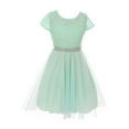 thumbnail image 1 of Little Girl Cap Sleeve Lace Tulle Pearl Belt Pageant Party Flower Girl Dress USA Mint 4 JKS 2122 BNY Corner, 1 of 5
