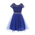thumbnail image 1 of Little Girl Cap Sleeve Lace Tulle Pearl Belt Pageant Party Flower Girl Dress USA Royal 4 JKS 2122 BNY Corner, 1 of 5