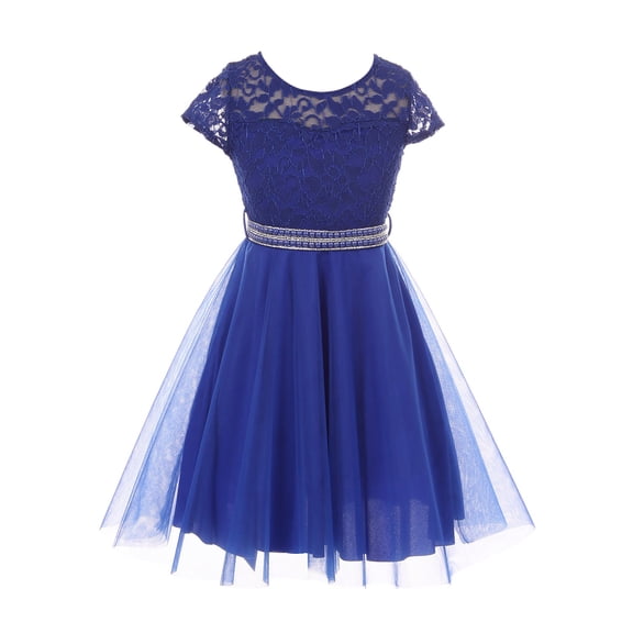 Little Girl Cap Sleeve Lace Tulle Pearl Belt Pageant Party Flower Girl Dress USA Royal 4 JKS 2122 BNY Corner