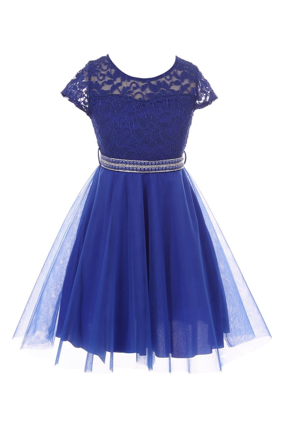 Little Girl Cap Sleeve Lace Tulle Pearl Belt Pageant Party Flower Girl Dress USA Royal 4 JKS 2122 BNY Corner