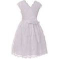 thumbnail image 1 of Little Girl Cap Sleeve V Neck Flower Stretch Lace Corsage Casual Party Dress (20JK66S) White 2, 1 of 4
