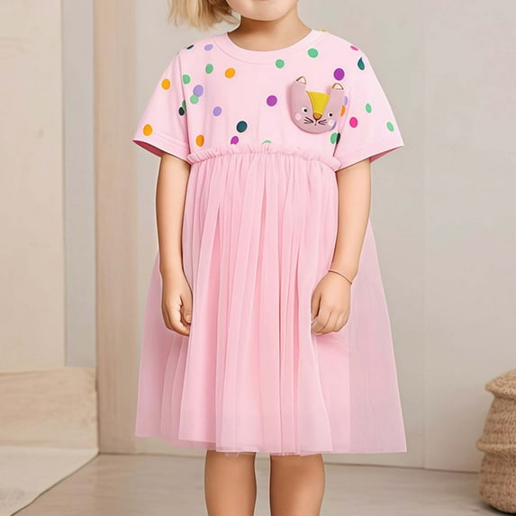 Little Girl Casual Dress Cartoon Print Short Sleeve Tunic Shirt Dresses