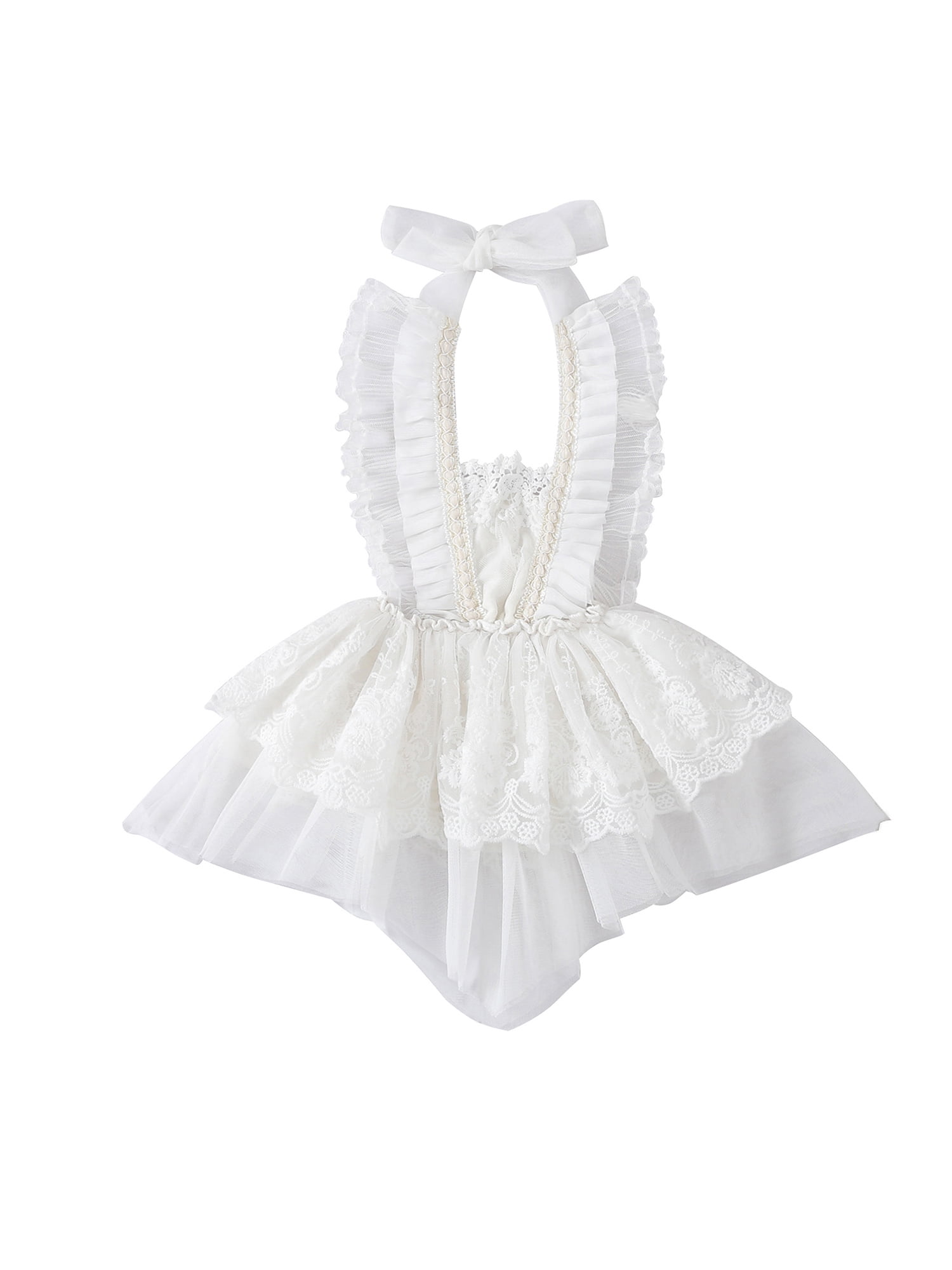 Little Girl Casual Halter Dress Fashion Solid Lace Mesh Yarn Backless