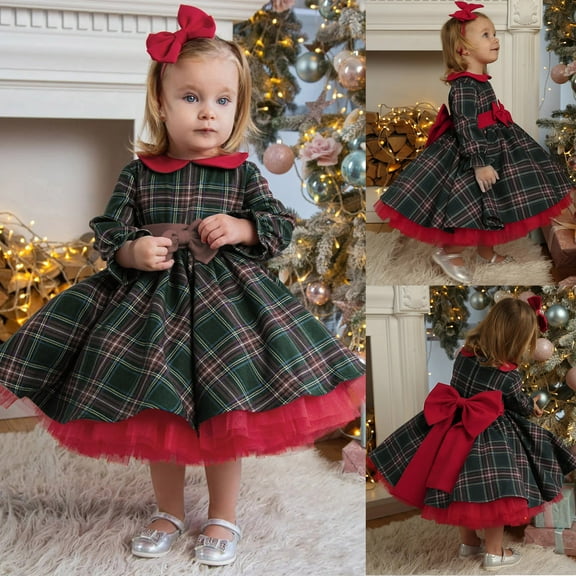 Little Girl Christmas Dress Buffalo Plaid Tulle Tutu Skrit Princess Dress (Red 3-4 Years)