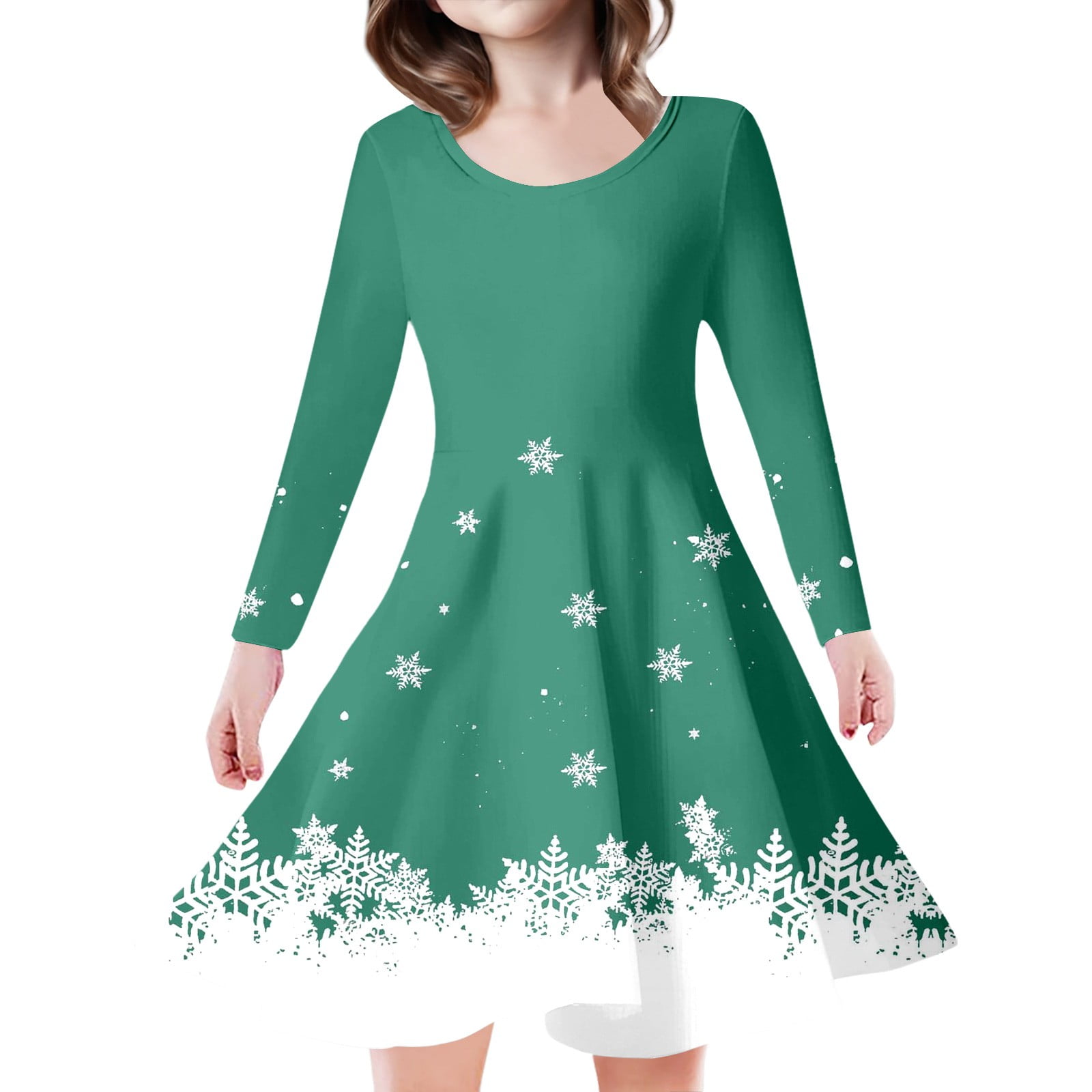 Little Girl Christmas Dress Christmas Print Long Sleeve Santa Dress — free download