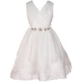 thumbnail image 1 of Little Girl Classy V Neck Chiffon Ruched Rhinestone Belt Easter Graduation Flower Girl Dress Off White 6, 1 of 3