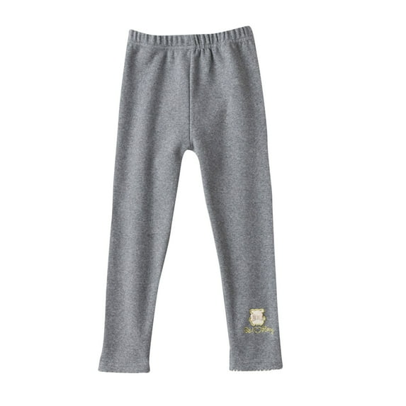 Little Girl Clothes Cotton Comfy Elastic Waist Pants Embroidered Soft Warm Fall Winter Leggings 1-7 Year Old (2-3T, Gray)