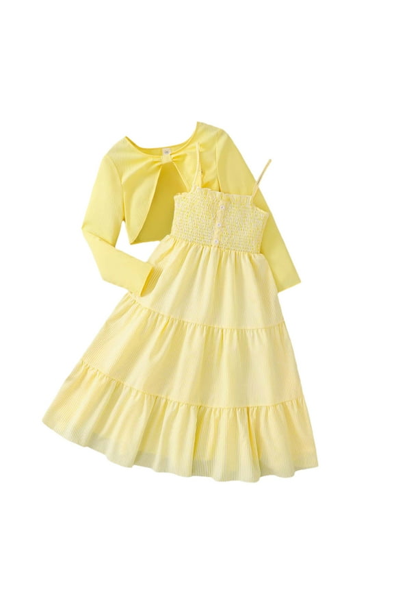 Little Girl Clothes Girls Outfits Sets Floral Print Dress Two Piece With Long Sleeve Cardigan Spring Fall Casual Party for Kids Size 7-8T