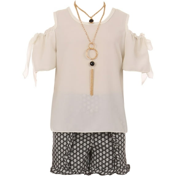Little Girl Cold Shoulder Blouse Top Ruffle 2 Pieces Short Set Girls Clothing White 4