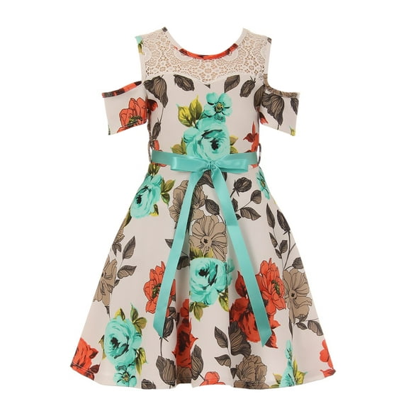 Little Girl Cold Shoulder Lace Floral Summer Birthday Flower Girl Dress Off White 4 JKS 2123 BNY Corner