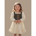 thumbnail image 1 of Little Girl Contrast Patchwork Dress Lace Trim Square Neck Long Sleeve Ruffle Dresses for Spring Fall, 1 of 10