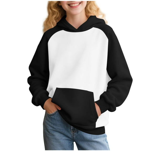 Little Girl Cute Casual Long Sleeve Pullover Tops Youth Trendy Color Block Sweatshirt Hoodie Outfits for 2-15 Years