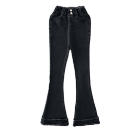 Kids Girls Flared Jeans Trousers Elastic High Waist Stretch Bell 