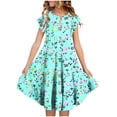 thumbnail image 1 of Little Girl Dress , Dresses for Kids 10-12,Girls Flutter Sleeve Floral Print Tiered Dress for Summer Casual Play and Party Wear, 1 of 5