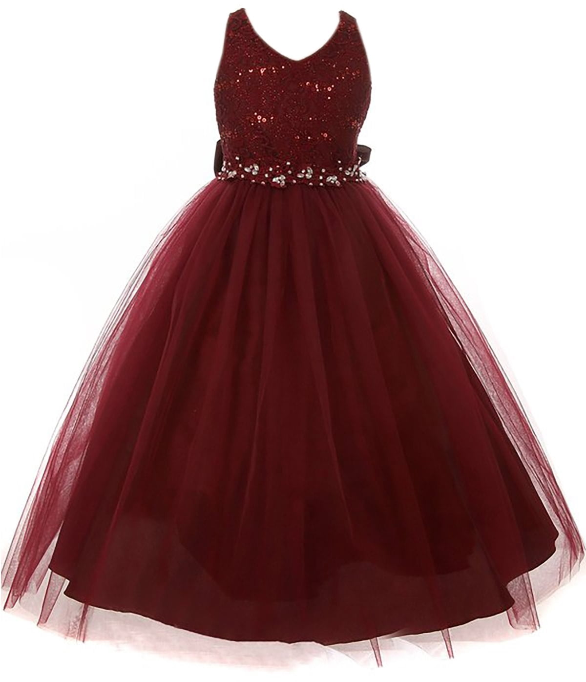 Little Girls Tulle Flower Girl Dress – Elegant Sequin Lace Pageant Prom Bridesmaid Party Dress (Sleeveless, Zipper Back)