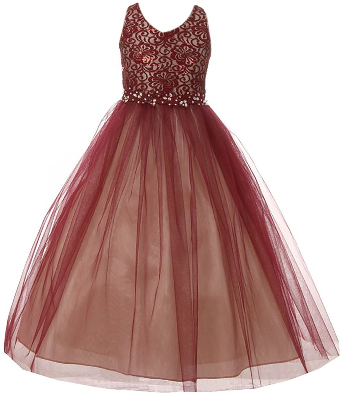 Little Girls Tulle Flower Girl Dress – Elegant Sequin Lace Pageant Prom Bridesmaid Party Dress (Sleeveless, Zipper Back) - View #12