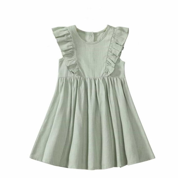 Little Girl Dress Flutter Sleeve A-Line Tiered Swing Casual Green Dresses For Girls Birthday Girl Dress Girls Party Dress