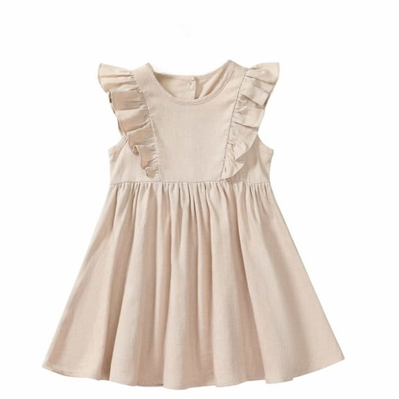 Little Girl Dresses Flutter Sleeve A-Line Tiered Swing Cotton Khaki Dresses For Girls Toddler Birthday Dress Girls Fancy Dress