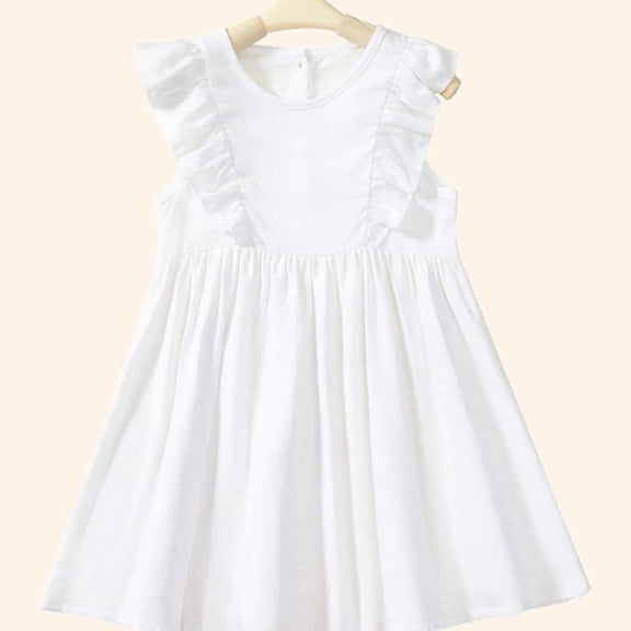 Little Girl Dress Flutter Sleeve Tiered Swing A-Line Cotton White Dresses For Girls Birthday Dresses For Girls Fancy Dress
