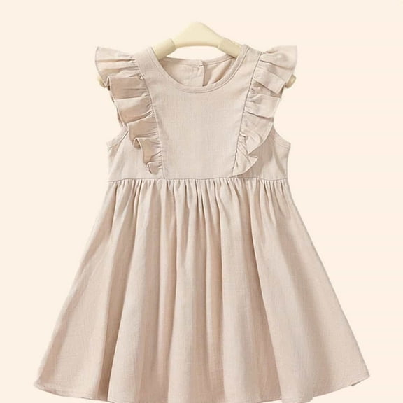 Little Girl Dress Flutter Sleeve Tiered Swing A-Line Summer Khaki Dress Girls Birthday Dress For Girls Girls' Special Occasion Dresses