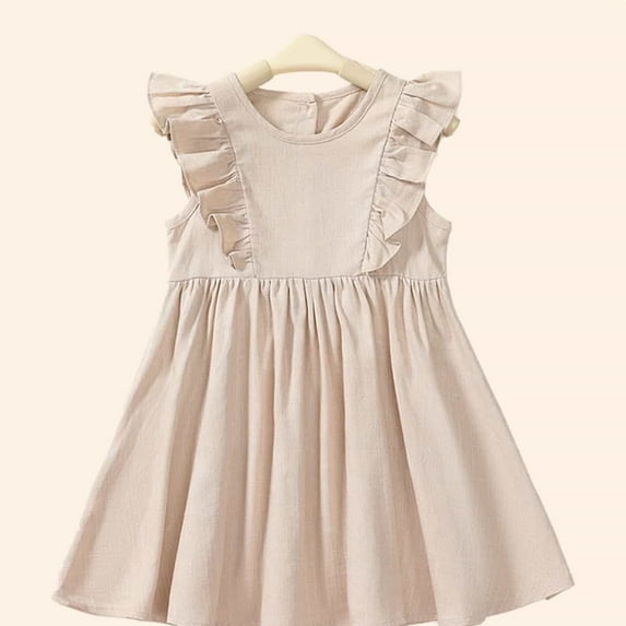 Little Girl Dress Flutter Sleeve Tiered Swing A-Line Summer Khaki Dress Girls Birthday Dress For Girls Girls' Special Occasion Dresses