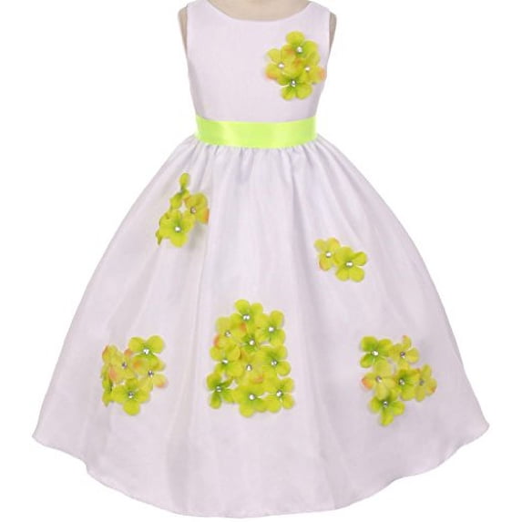 Little Girl Dress Kids 3D Flower Petals Beaded Special Occasion Flower Girl Dress Flower Girls Dresses Lemon 4 (K20D4F)
