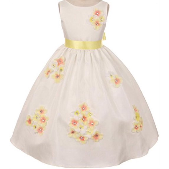 Little Girl Dress Kids 3D Flower Petals Beaded Special Occasion Flower Girl Dress Flower Girls Dresses Yellow 2 (K20D4F)