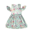 thumbnail image 1 of Little Girl Dress Kids Cold Shoulder Unicorn Summer Birthday Flower Girl Dress Blue 2T XS (501326), 1 of 2