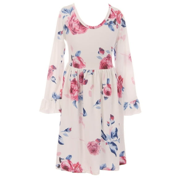 Little Girl Dress Kids Floral Print Ruffle Easter Summer Flower Girl Dress White 2T XS (500936)