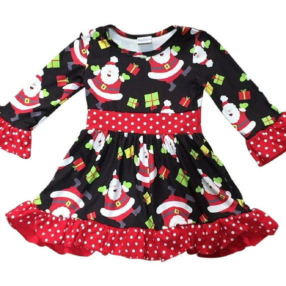Little Girl Dress Kids Long Sleeve Santa Claus Gift Present Flower Girl Dress Red 2T XS (318449)