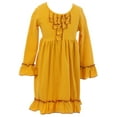 thumbnail image 1 of Little Girl Dress Kids Long Sleeve Solid Ruffle Easter Summer Flower Girl Dress Mustard 5 L (201168), 1 of 4