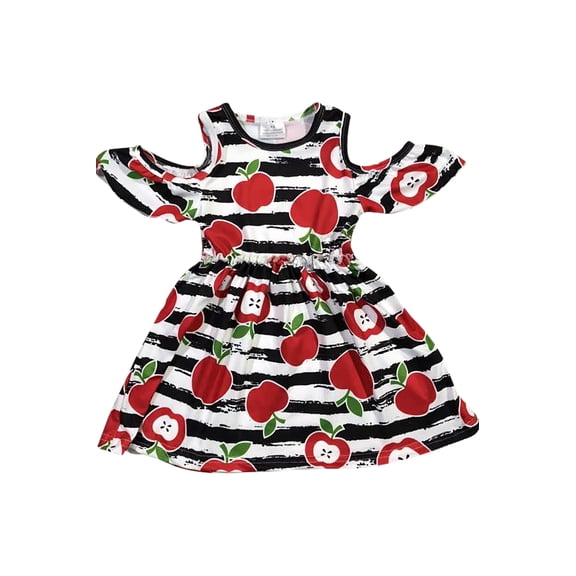 Little Girl Dress Kids Lovely Cold shoulder Apple Party Flower Girl Dress Black 5 L (201400)