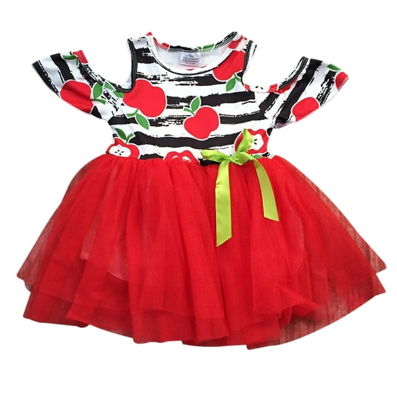 Little Girl Dress Kids Off Shoulder Tulle Birthday Apple Flower Girl Dress Red 2T XS (201401)