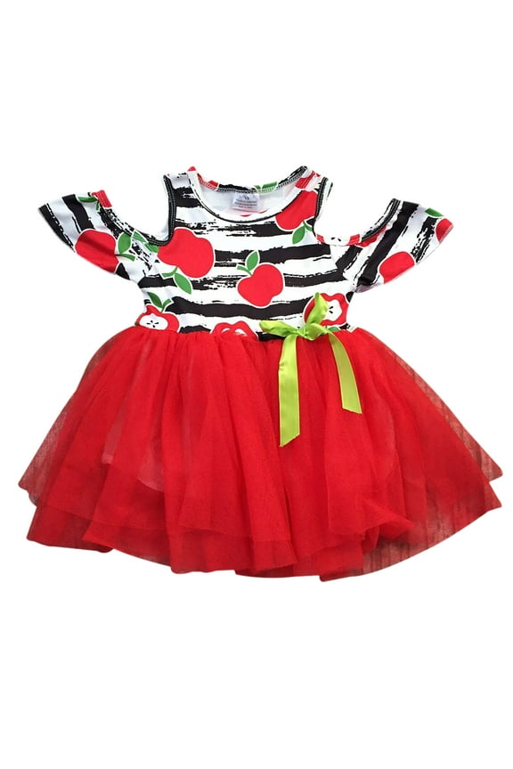 Little Girl Dress Kids Off Shoulder Tulle Birthday Apple Flower Girl Dress Red 5 L (201401)