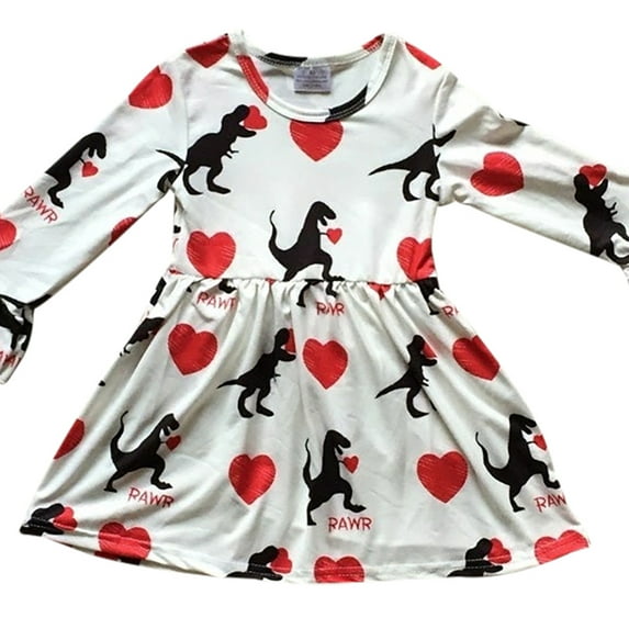 Little Girl Dress Kids Rawr Valentines Day Holiday Party Flower Girl Dress Off White 2T XS (503040)
