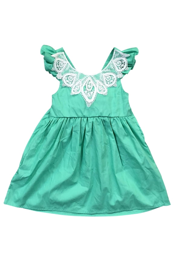 Little Girl Dress Kids Ruffle Sleeve Lace Party Birthday Flower Girl Dress Green 2T XS (400404)