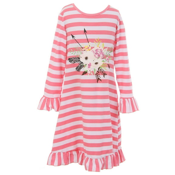 Little Girl Dress Kids Stripe Floral Arrow Easter Cotton Flower Girl Dress Pink 2T XS (400307)